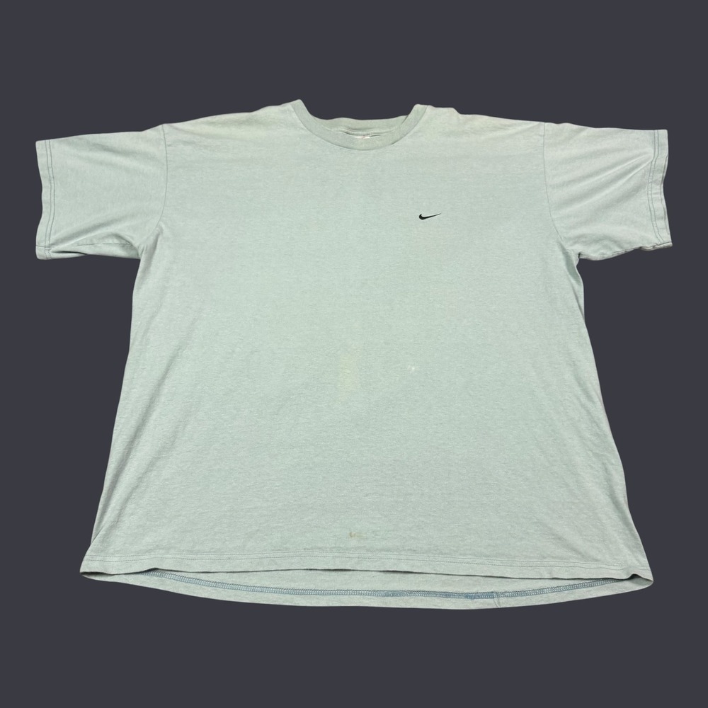 Vintage‎ 90s Nike Sage Green Emboridered Swoosh Blank Shirt Men's 2XL Flaws